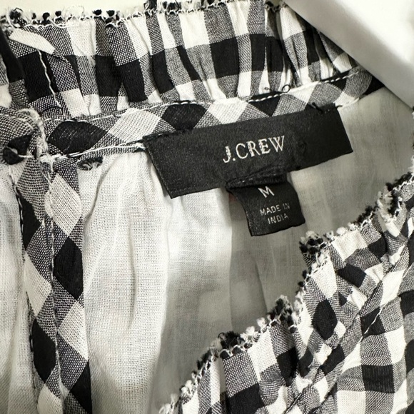 J. Crew Short Sleeve Daisy Chain Peplum Blouse Black White Gingham #AJ433 - Picture 3 of 11
